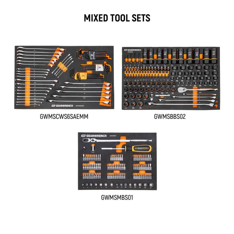 Cofre y gabinete rodante de 9 cajones GEARWRENCH MEGAMOD 26 in. An. x 18 in. P, con juego de herramientas de mecánico maestro en charolas de espuma - MEGAMODPRO