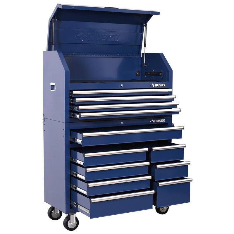 Cofre de herramientas rodante azul de 12 cajones de trabajo pesado estándar Husky de 42 pulgadas x 18 pulgadas - H42CH4TR8BLU