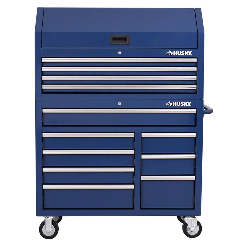 Cofre de herramientas rodante azul de 12 cajones de trabajo pesado estándar Husky de 42 pulgadas x 18 pulgadas - H42CH4TR8BLU