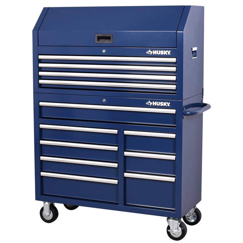 Cofre de herramientas rodante azul de 12 cajones de trabajo pesado estándar Husky de 42 pulgadas x 18 pulgadas - H42CH4TR8BLU