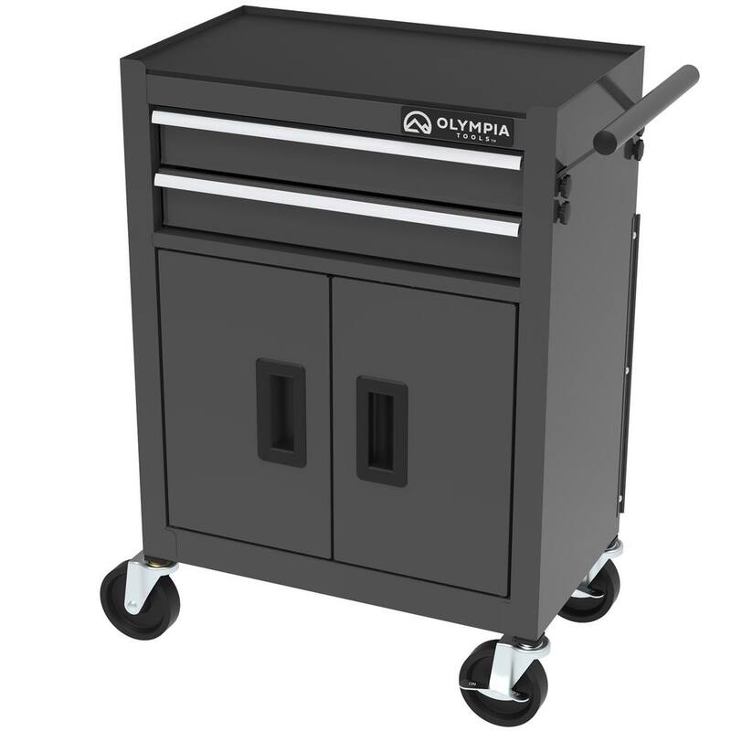OLYMPIA 20 pulgadas de ancho x 12 pulgadas de profundidad, Combo de caja de herramientas de acero de 5 cajones y gabinete con tomacorrientes - 410-037-0111