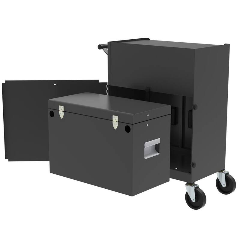 OLYMPIA 20 pulgadas de ancho x 12 pulgadas de profundidad, Combo de caja de herramientas de acero de 5 cajones y gabinete con tomacorrientes - 410-037-0111