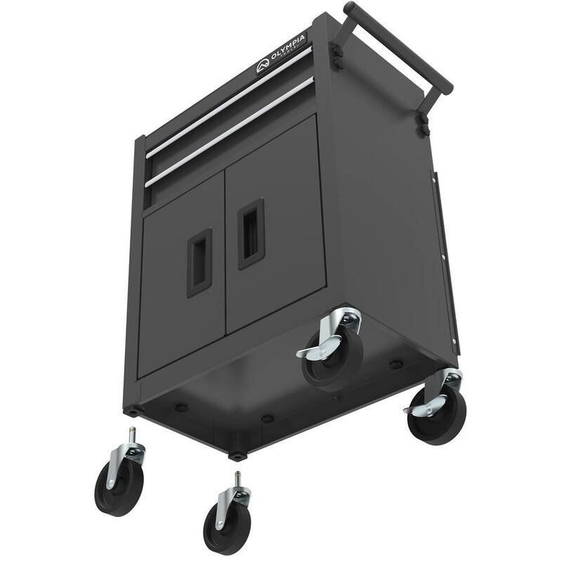 OLYMPIA 20 pulgadas de ancho x 12 pulgadas de profundidad, Combo de caja de herramientas de acero de 5 cajones y gabinete con tomacorrientes - 410-037-0111