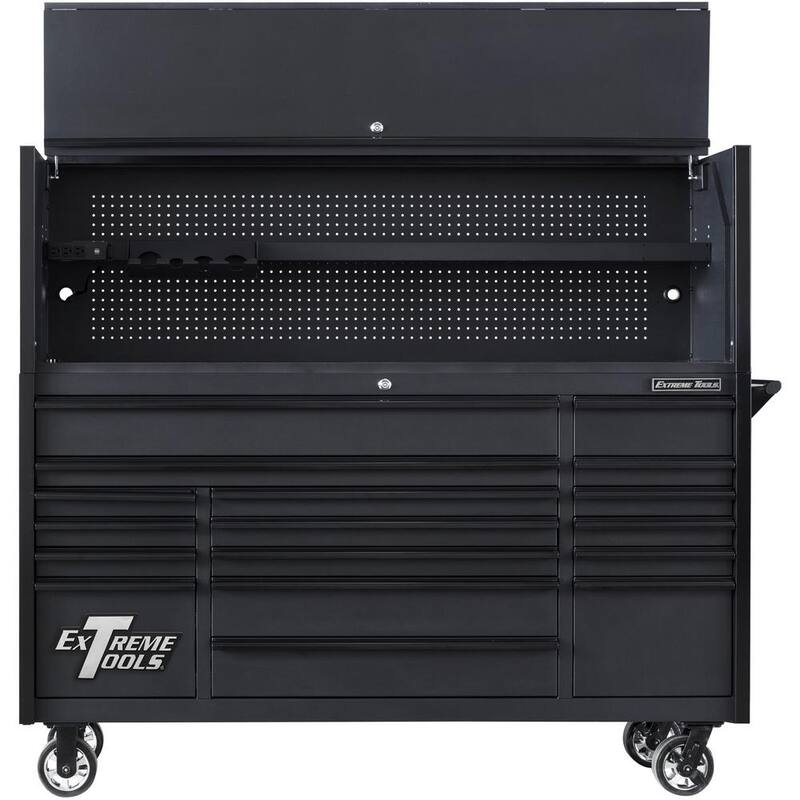 Herramientas Extremas Serie DX de 72 pulgadas. Cubierta profesional de herramientas y gabinete de rodillos de 17 cajones en combo negro mate con jaladeras negras - DX7218HRMK