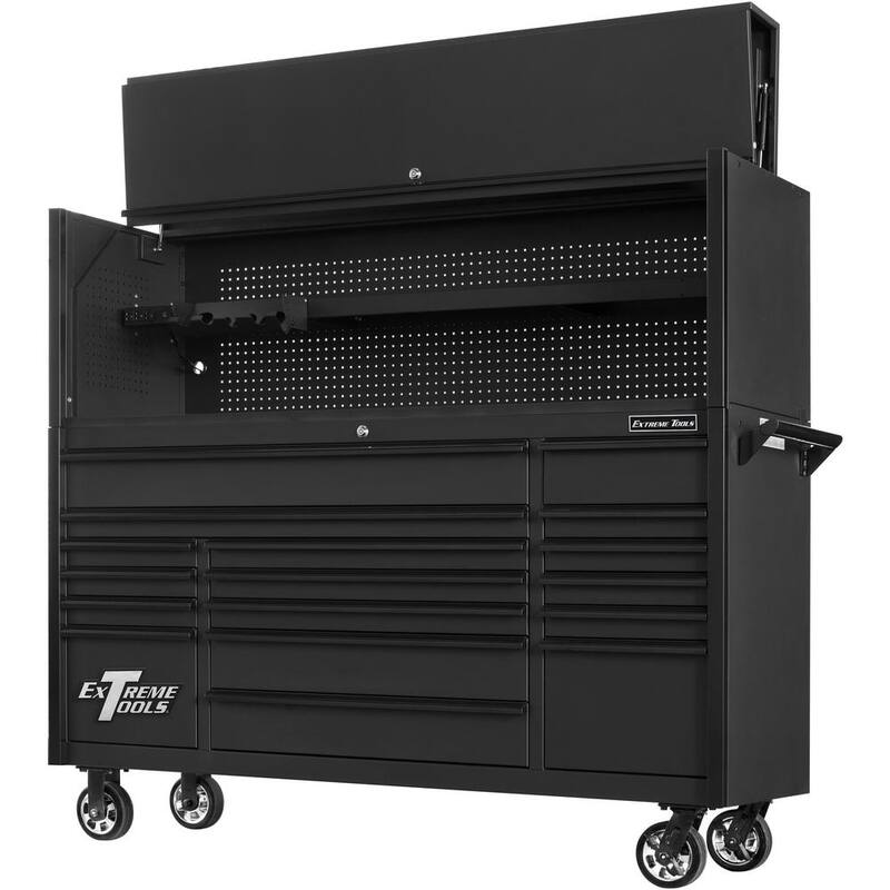 Herramientas Extremas Serie DX de 72 pulgadas. Cubierta profesional de herramientas y gabinete de rodillos de 17 cajones en combo negro mate con jaladeras negras - DX7218HRMK