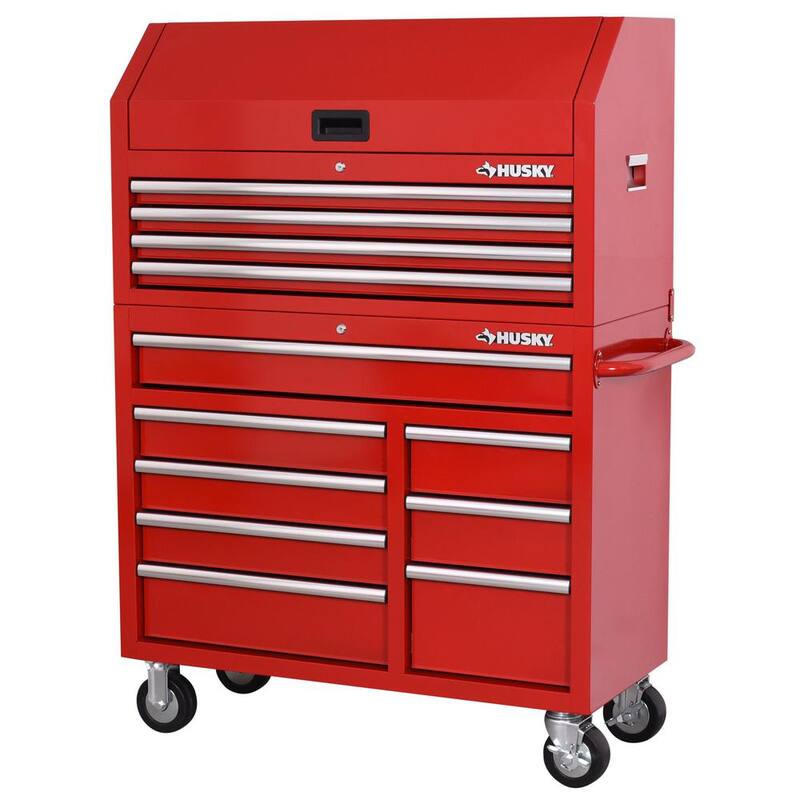 Cofre de herramientas rodante Husky Standard Duty de 42 pulgadas x 18 pulgadas con 12 cajones - Rojo