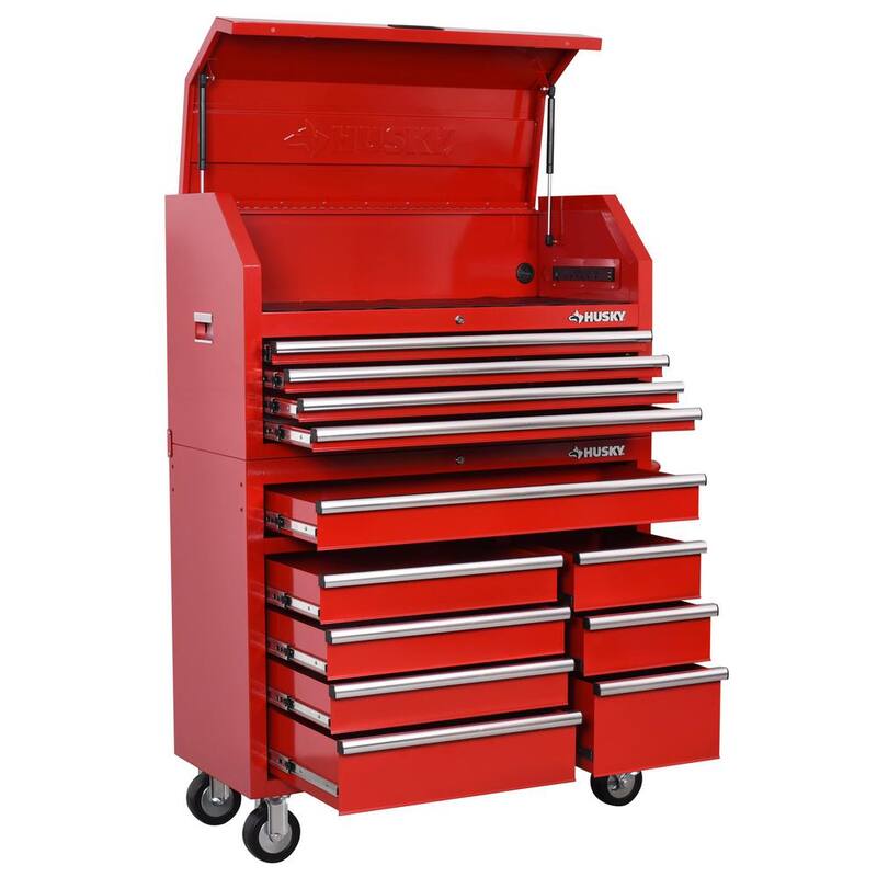 Cofre de herramientas rodante Husky Standard Duty de 42 pulgadas x 18 pulgadas con 12 cajones - Rojo