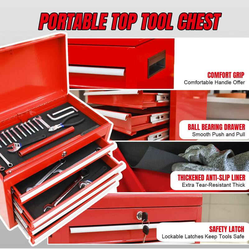 Torin 23 pulgadas de ancho x 11 pulgadas de profundidad 5 cajones de metal para almacenamiento de herramientas con ruedas y caja de herramientas superior removible - ATB201RB
