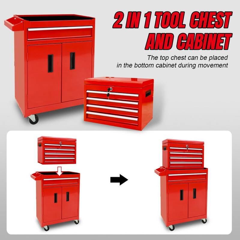 Torin 23 pulgadas de ancho x 11 pulgadas de profundidad 5 cajones de metal para almacenamiento de herramientas con ruedas y caja de herramientas superior removible - ATB201RB