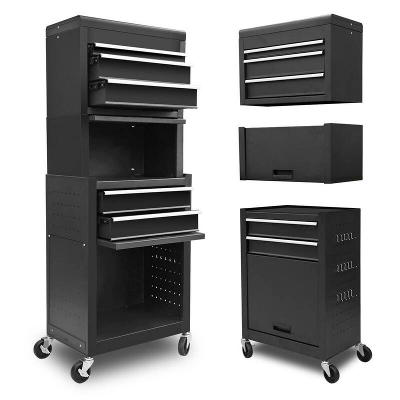 Torin 20 pulgadas de ancho x 13 pulgadas de profundidad Coche de herramientas rodante para casa y taller de garaje: Organizador de caja de herramientas 3 en 1 en negro - ATB225XBB.