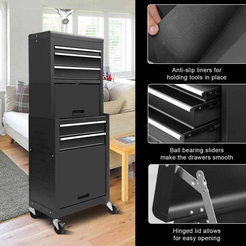 Torin 20 pulgadas de ancho x 13 pulgadas de profundidad Coche de herramientas rodante para casa y taller de garaje: Organizador de caja de herramientas 3 en 1 en negro - ATB225XBB.