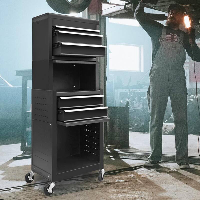 Torin 20 pulgadas de ancho x 13 pulgadas de profundidad Coche de herramientas rodante para casa y taller de garaje: Organizador de caja de herramientas 3 en 1 en negro - ATB225XBB.