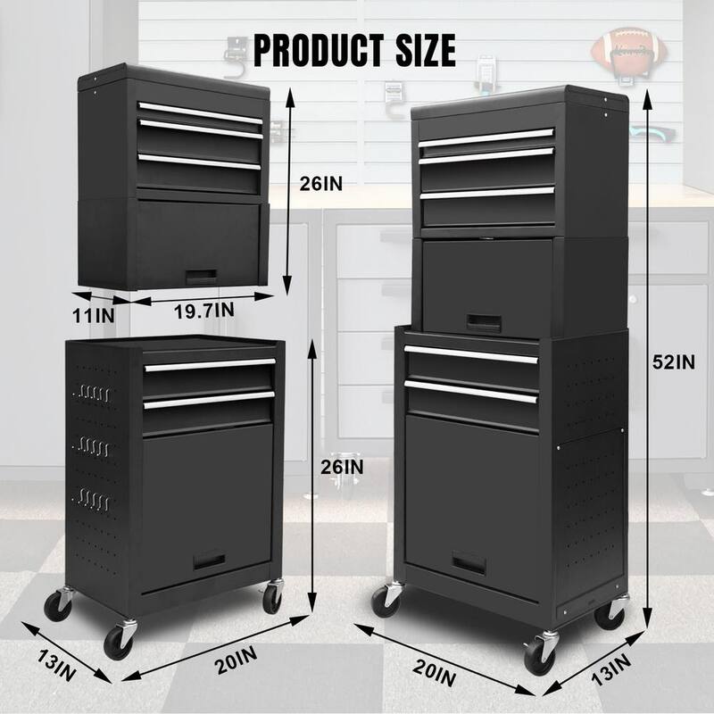 Torin 20 pulgadas de ancho x 13 pulgadas de profundidad Coche de herramientas rodante para casa y taller de garaje: Organizador de caja de herramientas 3 en 1 en negro - ATB225XBB.
