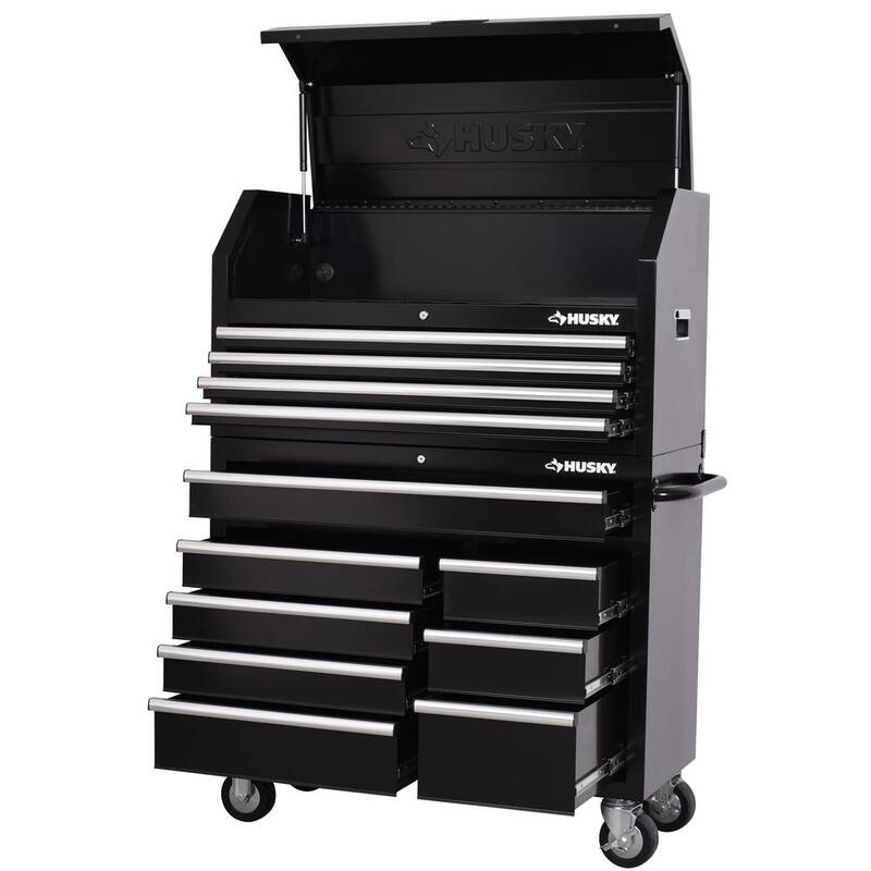 Almacenamiento de herramientas Husky 42 pulgadas de ancho x 18 pulgadas de profundidad, combo de cofre de herramientas negro de deber estándar - H42CH4TR8BLK