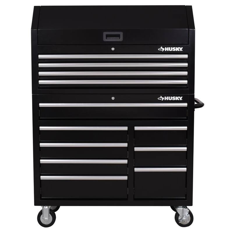 Almacenamiento de herramientas Husky 42 pulgadas de ancho x 18 pulgadas de profundidad, combo de cofre de herramientas negro de deber estándar - H42CH4TR8BLK