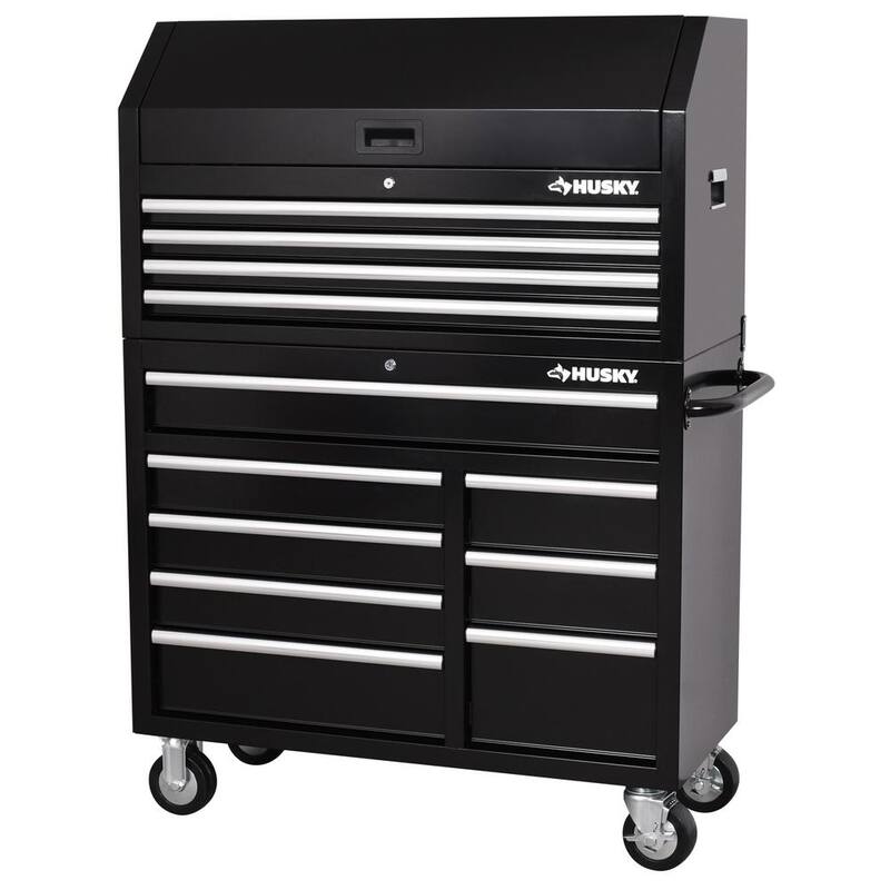 Almacenamiento de herramientas Husky 42 pulgadas de ancho x 18 pulgadas de profundidad, combo de cofre de herramientas negro de deber estándar - H42CH4TR8BLK