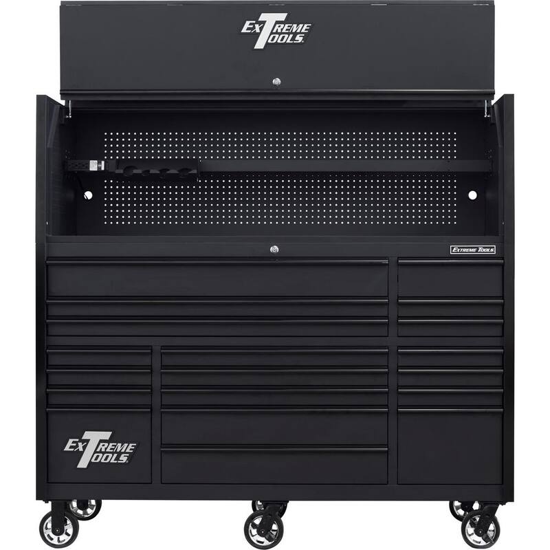 Extreme Tools RX Series Professional 72 in. W x 25 in. D Hutch 19-Drawer Roller Cabinet Combo en Negro Mate con Tiradores Negros - RX7220HRMK