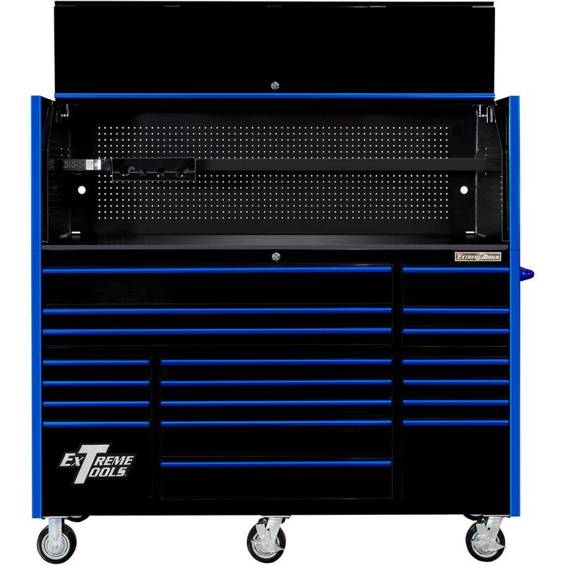 Herramientas Extremas Serie RX Profesional 72 pulgadas de ancho x 25 pulgadas de profundidad 19 Cajones y Gabinete con Ruedas en Negro con Tiradores Azules - RX7220HRKU