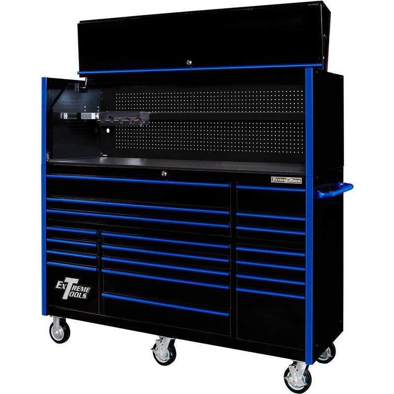 Herramientas Extremas Serie RX Profesional 72 pulgadas de ancho x 25 pulgadas de profundidad 19 Cajones y Gabinete con Ruedas en Negro con Tiradores Azules - RX7220HRKU