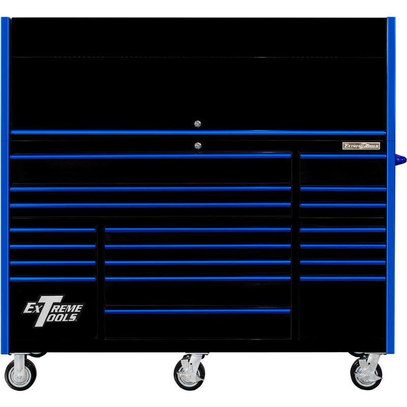 Herramientas Extremas Serie RX Profesional 72 pulgadas de ancho x 25 pulgadas de profundidad 19 Cajones y Gabinete con Ruedas en Negro con Tiradores Azules - RX7220HRKU