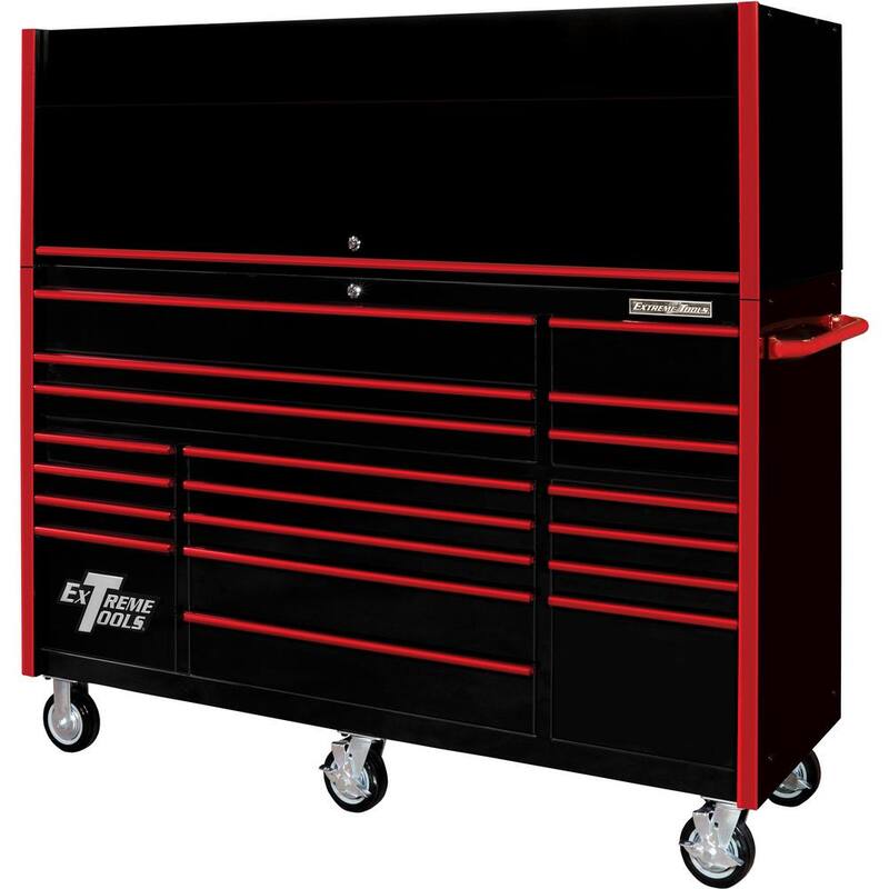 Serie Profesional Extreme Tools RX: Combinación de Gabinete y Caja de Herramientas de 72 pulgadas de ancho x 25 pulgadas de profundidad en negro con jaladeras rojas - RX7220HRKR