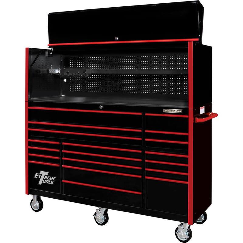 Serie Profesional Extreme Tools RX: Combinación de Gabinete y Caja de Herramientas de 72 pulgadas de ancho x 25 pulgadas de profundidad en negro con jaladeras rojas - RX7220HRKR