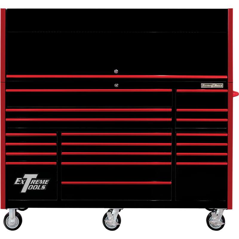 Serie Profesional Extreme Tools RX: Combinación de Gabinete y Caja de Herramientas de 72 pulgadas de ancho x 25 pulgadas de profundidad en negro con jaladeras rojas - RX7220HRKR