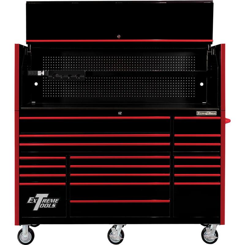 Serie Profesional Extreme Tools RX: Combinación de Gabinete y Caja de Herramientas de 72 pulgadas de ancho x 25 pulgadas de profundidad en negro con jaladeras rojas - RX7220HRKR