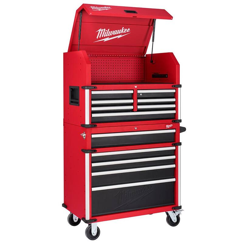 Milwaukee Gran capacidad 36 pulgadas de ancho x 22 pulgadas de profundidad 12 cajones carro de herramientas y gabinete de rodillos Combo - 48-22-8536