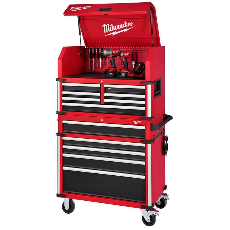 Milwaukee Gran capacidad 36 pulgadas de ancho x 22 pulgadas de profundidad 12 cajones carro de herramientas y gabinete de rodillos Combo - 48-22-8536