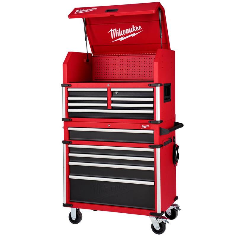 Milwaukee Gran capacidad 36 pulgadas de ancho x 22 pulgadas de profundidad 12 cajones carro de herramientas y gabinete de rodillos Combo - 48-22-8536