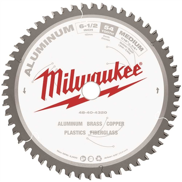 Milwaukee Tool 6-1/2 in. x 54 Carbide Teeth Aluminum Cutting Circular Saw Blade - 48-40-4320