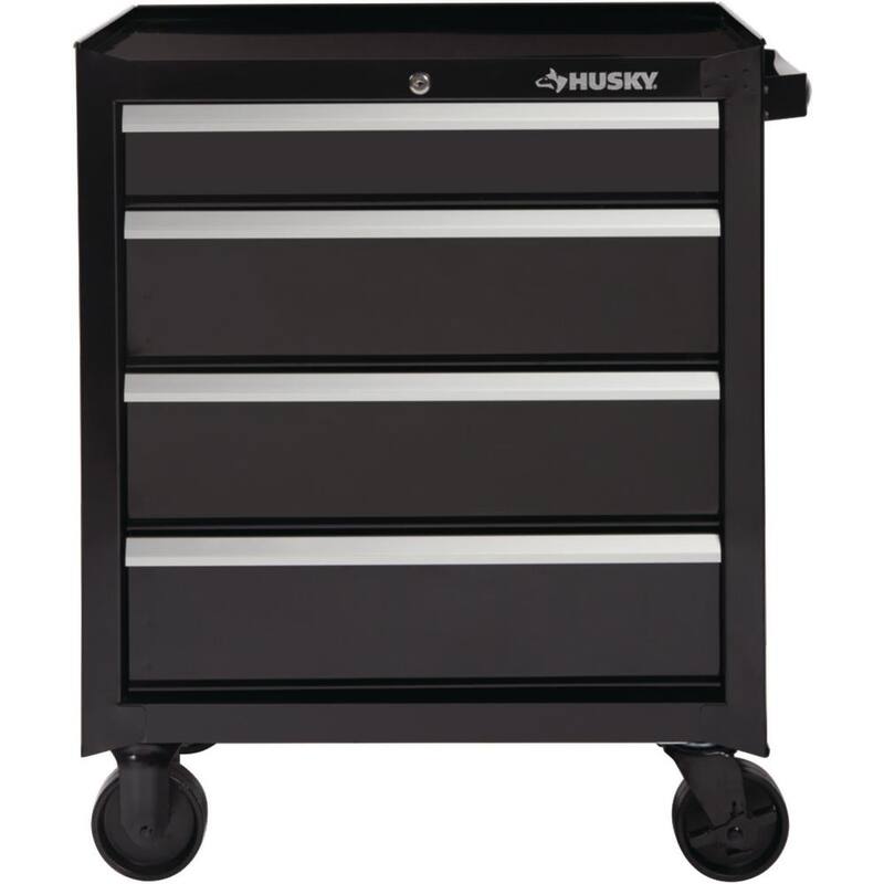 Gabinete de herramientas rodante estándar de 4 cajones, de deber estándar, en color negro brillante de 26.5 pulgadas de ancho por 18 pulgadas de profundidad - HKST98066BK