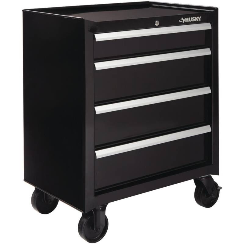 Gabinete de herramientas rodante estándar de 4 cajones, de deber estándar, en color negro brillante de 26.5 pulgadas de ancho por 18 pulgadas de profundidad - HKST98066BK