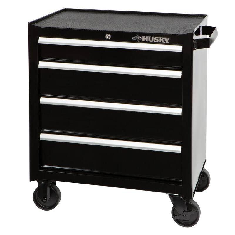 Gabinete de herramientas rodante estándar de 4 cajones, de deber estándar, en color negro brillante de 26.5 pulgadas de ancho por 18 pulgadas de profundidad - HKST98066BK