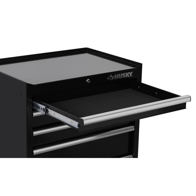 Almacenamiento de herramientas Husky 27 pulgadas de ancho x 18 pulgadas de profundidad con 5 cajones, gabinete de herramientas rodante en color negro brillante - H27TR5BLK