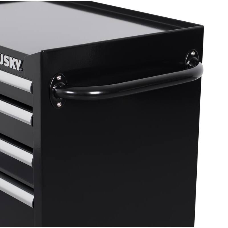 Almacenamiento de herramientas Husky 27 pulgadas de ancho x 18 pulgadas de profundidad con 5 cajones, gabinete de herramientas rodante en color negro brillante - H27TR5BLK