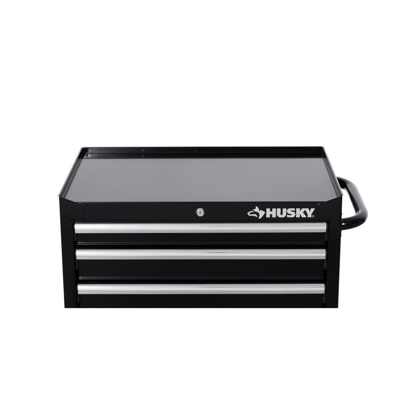 Almacenamiento de herramientas Husky 27 pulgadas de ancho x 18 pulgadas de profundidad con 5 cajones, gabinete de herramientas rodante en color negro brillante - H27TR5BLK