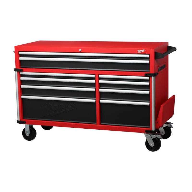 Milwaukee Gabinete de herramientas rodante de 10 cajones de alta capacidad de 56 pulgadas de ancho por 22 pulgadas de profundidad - 48-22-8557M