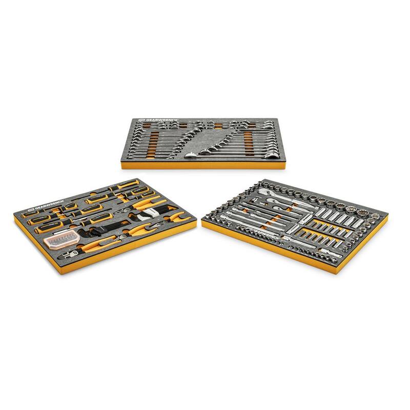 Juego de herramientas mecánicas GEARWRENCH de 1/4, 3/8 y 1/2 pulgadas en EVA con gabinete de herramientas rodante GSX de 26 pulgadas y 5 cajones (192 piezas) - GW192CABNTCB