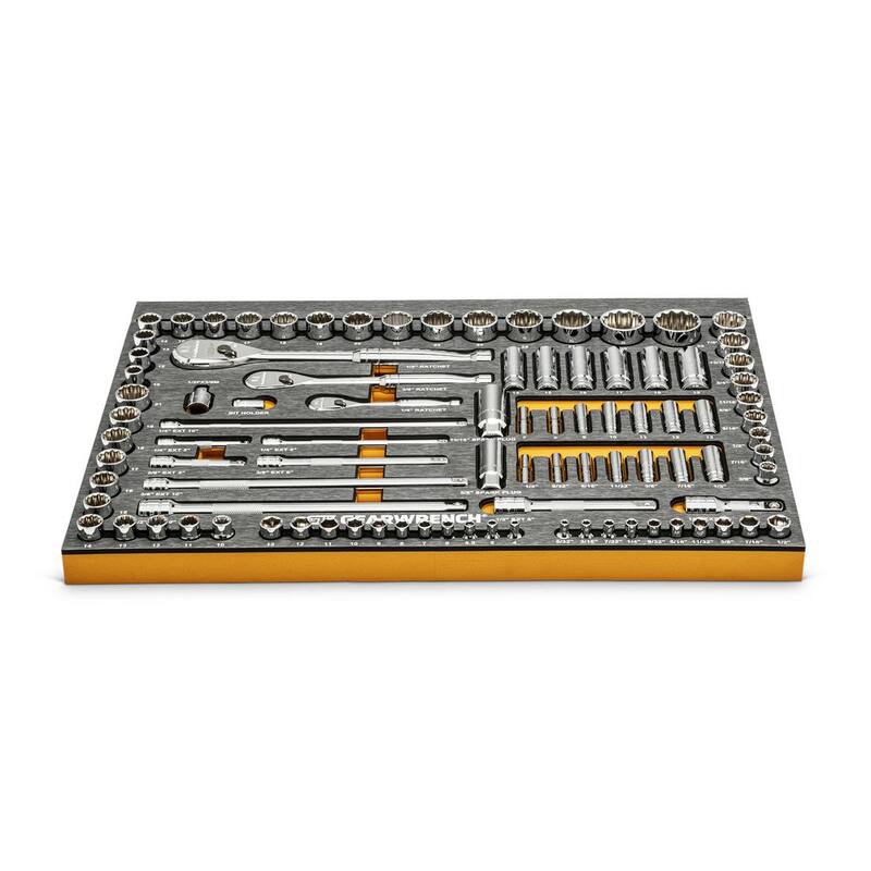 Juego de herramientas mecánicas GEARWRENCH de 1/4, 3/8 y 1/2 pulgadas en EVA con gabinete de herramientas rodante GSX de 26 pulgadas y 5 cajones (192 piezas) - GW192CABNTCB