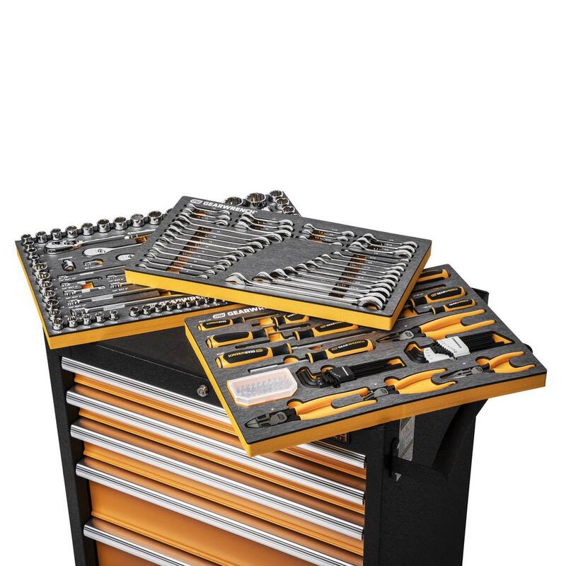 Juego de herramientas mecánicas GEARWRENCH de 1/4, 3/8 y 1/2 pulgadas en EVA con gabinete de herramientas rodante GSX de 26 pulgadas y 5 cajones (192 piezas) - GW192CABNTCB