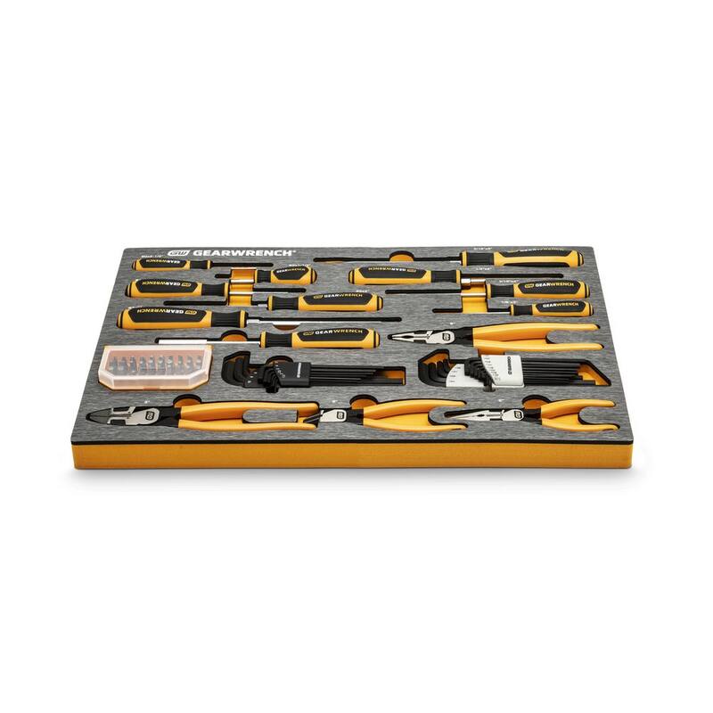 Juego de herramientas mecánicas GEARWRENCH de 1/4, 3/8 y 1/2 pulgadas en EVA con gabinete de herramientas rodante GSX de 26 pulgadas y 5 cajones (192 piezas) - GW192CABNTCB