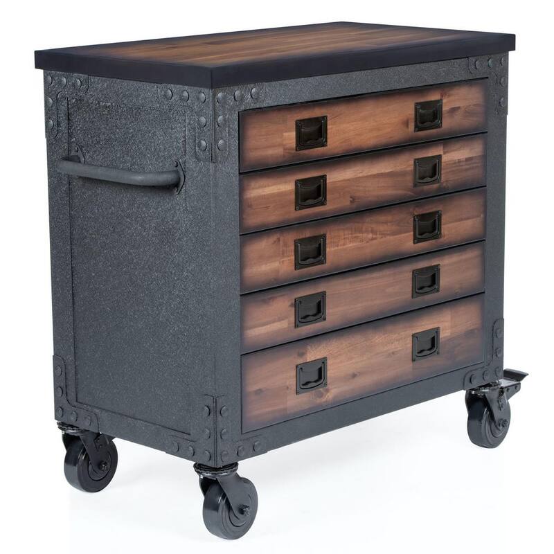 Gabinete rodante de cajones con cubierta de madera de 5 cajones de 36 pulgadas de ancho por 20 pulgadas de profundidad - 68006