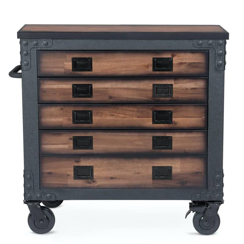 Gabinete rodante de cajones con cubierta de madera de 5 cajones de 36 pulgadas de ancho por 20 pulgadas de profundidad - 68006