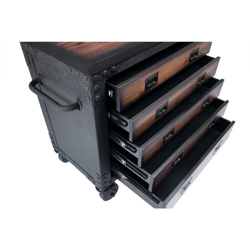 Gabinete rodante de cajones con cubierta de madera de 5 cajones de 36 pulgadas de ancho por 20 pulgadas de profundidad - 68006