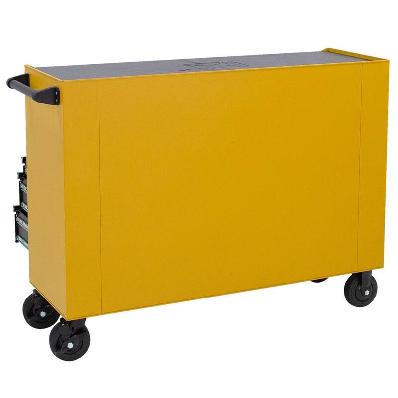Gabinete de herramientas rodante CAT Heavy Duty de acero galvanizado de calibre 16 con sistema de bloqueo con llave - CT1CYR, 52 pulgadas de ancho x 18 pulgadas de profundidad y 11 cajones amarillos.