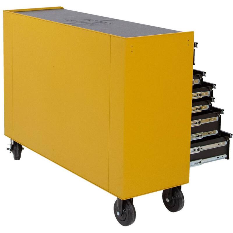 Gabinete de herramientas rodante CAT Heavy Duty de acero galvanizado de calibre 16 con sistema de bloqueo con llave - CT1CYR, 52 pulgadas de ancho x 18 pulgadas de profundidad y 11 cajones amarillos.