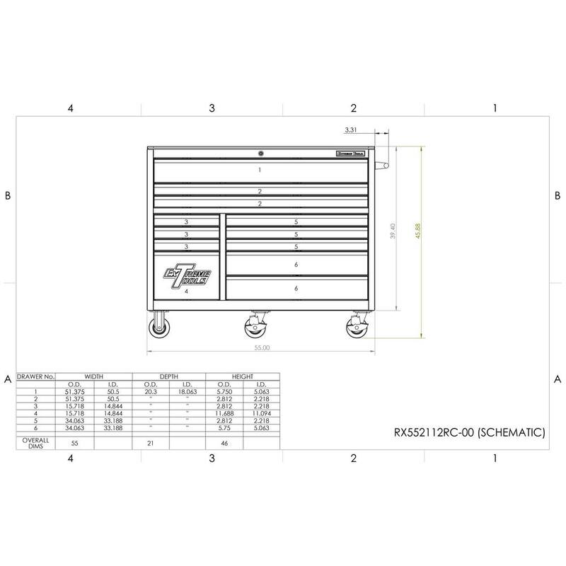 Herramientas Extreme Serie THD 55 in. W x 21 in. D 12-Drawer Gabinete de Ruedas para Herramientas en Azul - THD552112RCBL