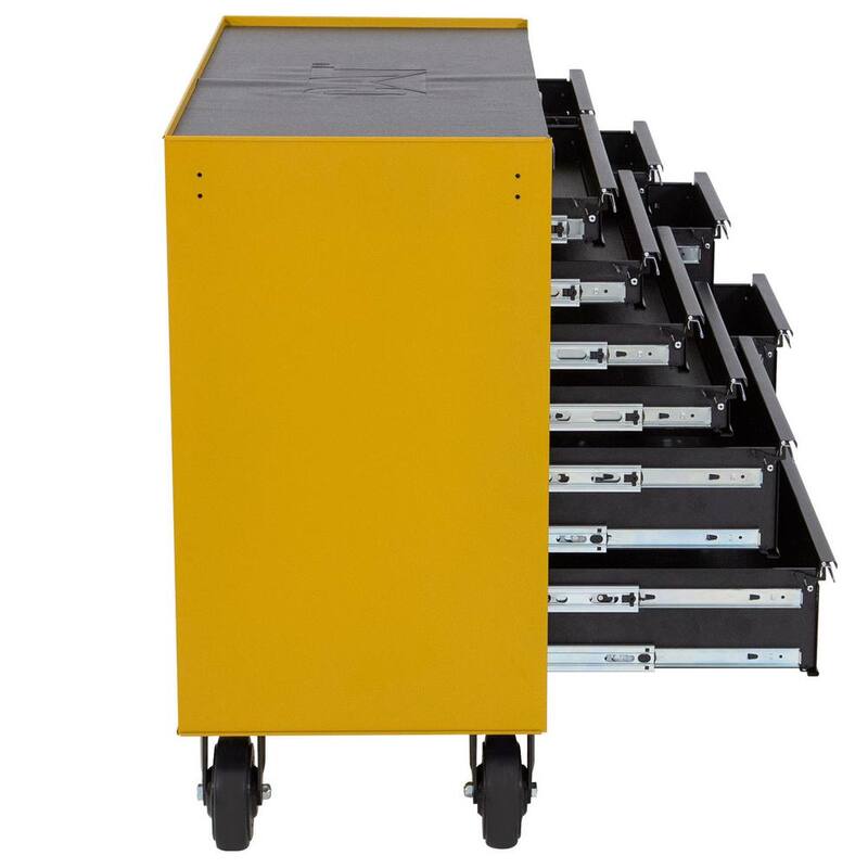 Gabinete para herramientas rodante CAT de acero calibre 16 amarillo de 41 pulgadas de ancho x 18 pulgadas de profundidad con sistema de cerradura con llave de 10 gavetas resistente. - CT1BYR